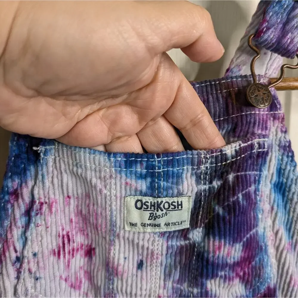 OshKosh B'Gosh Vestbak Tie Dye Corduroy Overalls Bib 5T Youth Vintage Playcore